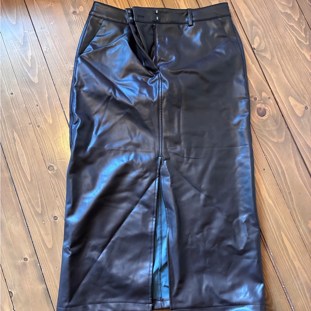 Dynamite chocolate Faux Leather Pencil Skirt with Front Vent